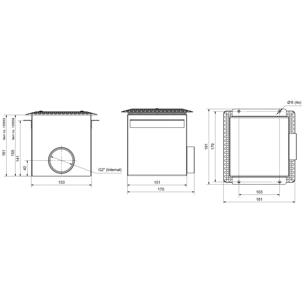 Водозабор донный/стеновой Pahlen, бок. подсоед. внутр. р. 2", под бетон, AISI 316L — изображение 2