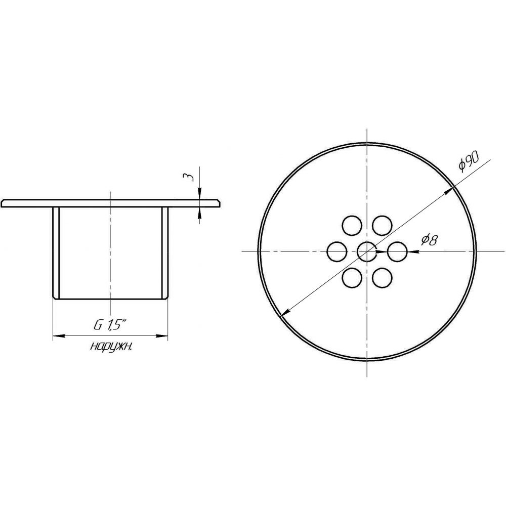 Форсунка донная Ø90 (наружная 1,5") плитка (AISI 304) — изображение 2