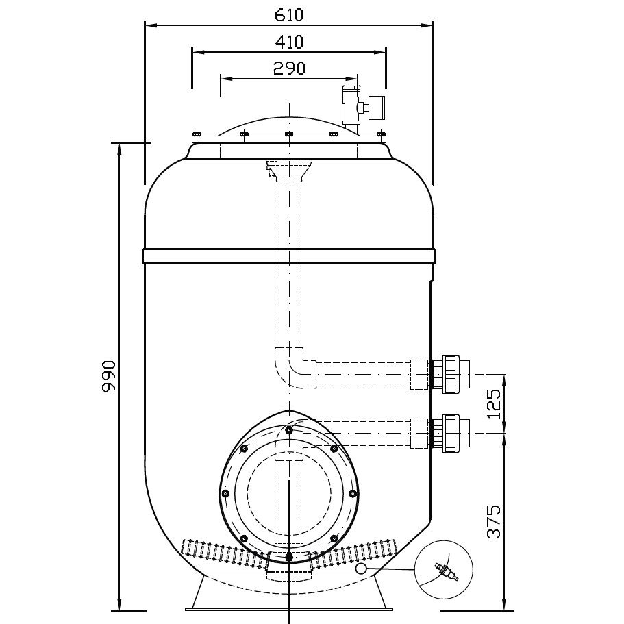 Фильтр Evo Cosmo Pro, d= 610 мм, DN40, засыпка - 600 мм, H = 1080 мм, звезда, серв. окно, без кл. — изображение 2