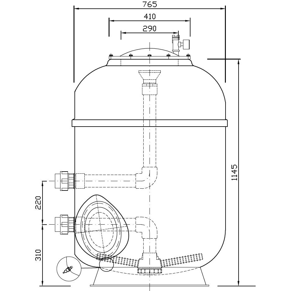 Фильтр Evo Cosmo Pro, d= 765 мм, DN50, засыпка - 600 мм, H = 1150 мм, звезда, серв. окно, без кл. — изображение 2