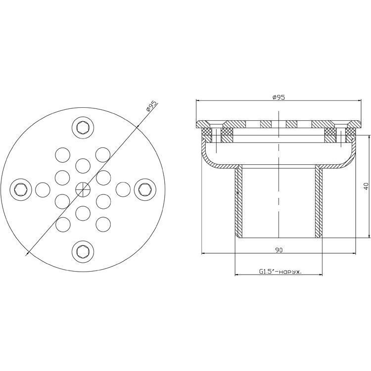 Форсунка донная Н200 д.90 1,5" (наружн.) пленка — изображение 2
