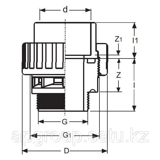 Муфта разборная (серия POOL) ПВХ d=50 х1 1/2", нар.р., с упл. кольцом из EPDM, PN10 Plimat (Португалия) — изображение 2