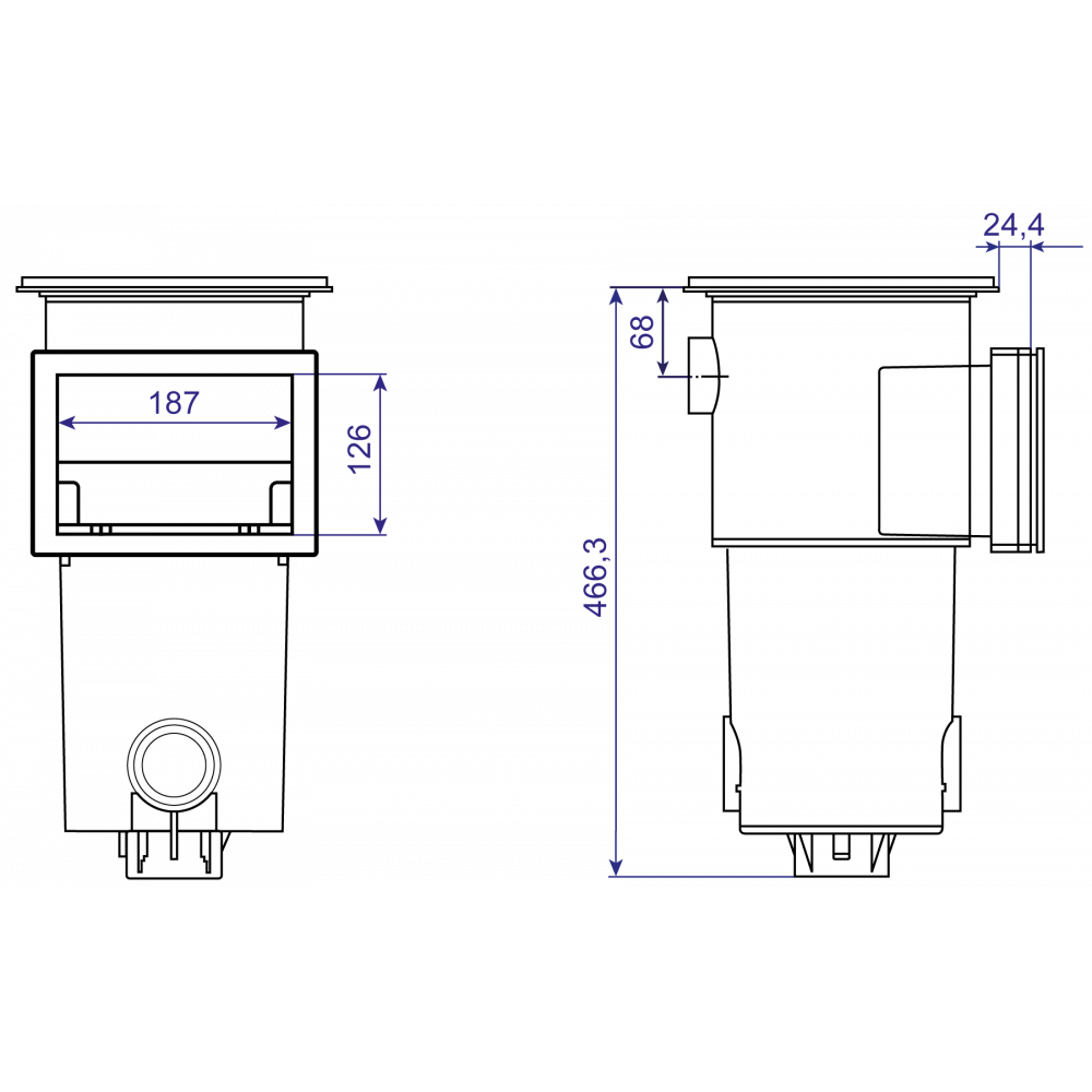 Скиммер W-PM-Short, короткий, для пленочных бассейнов, белый — изображение 2